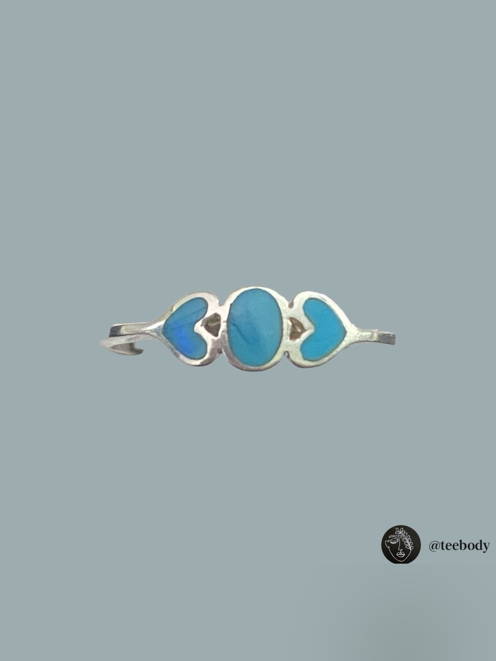 VTG Navajo Sterling Silver Turquoise Inlay Hearts Ring NWT 8 Y2K